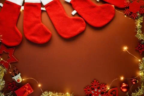 Christmas background with red decor Stock Photos