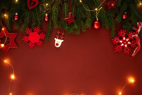 Christmas background with red decor Stock Photos