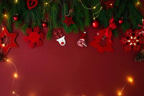 Christmas background with red decor Stock Photos