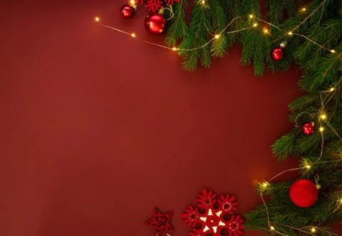 Christmas background with red decor Stock Photos