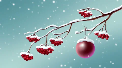 Christmas background rowan branch Stock Footage 91361448