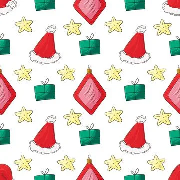 Christmas background. Seamless pattern in hand draw style Stock Illustration