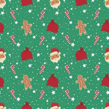 Christmas background. Seamless pattern with Santa Claus heads, gingerbread Man Stock Illustration