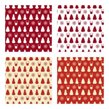 Christmas Background Seamless Pattern With Santa Claus, Tree, Socks, Snowman  Stock Illustration