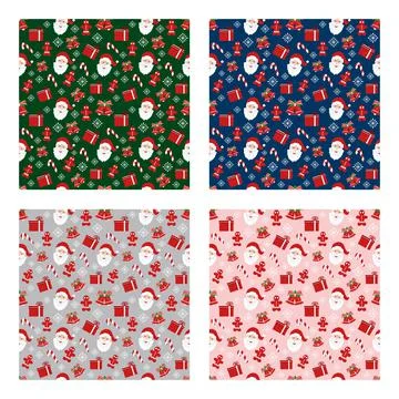 Christmas Background Seamless Pattern With Santa Claus, Tree, Socks, Snowman  Stock Illustration