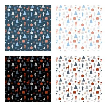 Christmas Background Seamless Pattern With Santa Claus, Tree, Socks, Snowman  Illustrazione stock