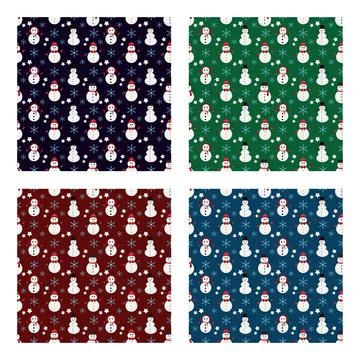Christmas Background Seamless Pattern With Santa Claus, Tree, Socks, Snowman  Stock Illustration
