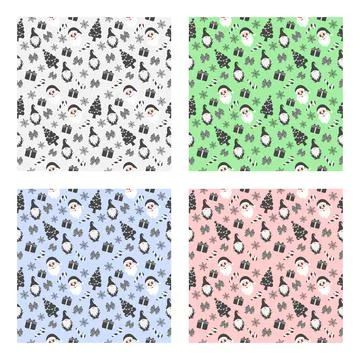 Christmas Background Seamless Pattern With Santa Claus, Tree, Socks, Snowman  Illustrazione stock