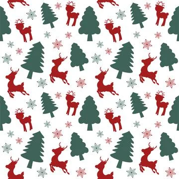 Christmas Background Seamless Pattern With Santa Claus, Tree, Socks, Snowman  Stock Illustration