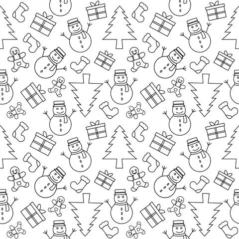 Christmas Background Seamless Pattern With Santa Claus, Tree, Socks, Snowman  Illustrazione stock