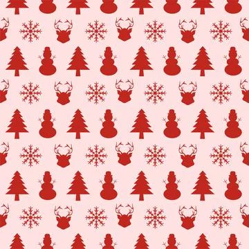 Christmas Background Seamless Pattern With Santa Claus, Tree, Socks, Snowman  Stock Illustration