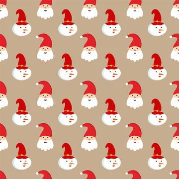 Christmas Background Seamless Pattern With Santa Claus, Tree, Socks, Snowman  Stock Illustration