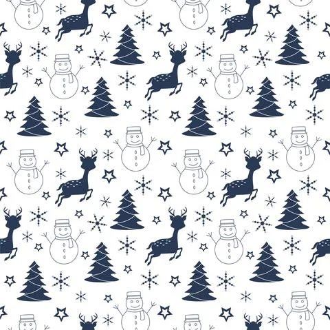 Christmas Background Seamless Pattern With Santa Claus, Tree, Socks, Snowman  Stock Illustration