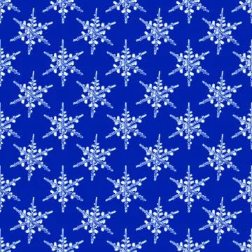 Christmas background Seamless pattern with snowflakes on a  blue background Stock Illustration