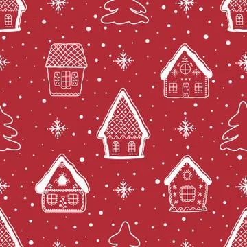 Christmas background. Seamless winter pattern with beautiful Christmas houses Stock Illustration