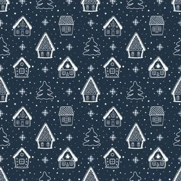 Christmas background. Seamless winter pattern with beautiful Christmas houses Stock Illustration