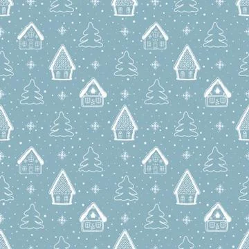 Christmas background. Seamless winter pattern with beautiful Christmas houses Stock Illustration
