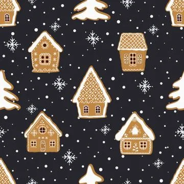 Christmas background. Seamless winter pattern. Gingerbread village Stock Illustration