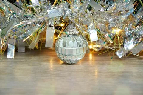 Christmas background with silver layer and silver tinsel Stock Photos