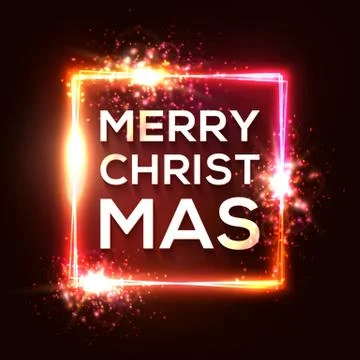 Christmas background. Square neon light Xmas frame Stock Illustration