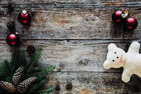 Christmas background with teddy bear Stock Photos