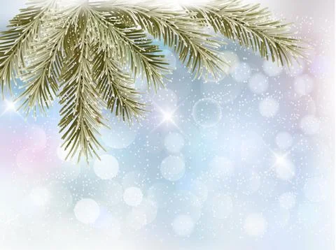 Christmas background with tree branches and snowflakes.  vector Stock Illustration