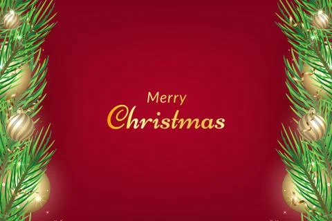 Christmas background with tree branches and gold ornaments Stock Illustration