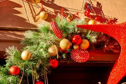 Christmas background with tree branches Stock Photos