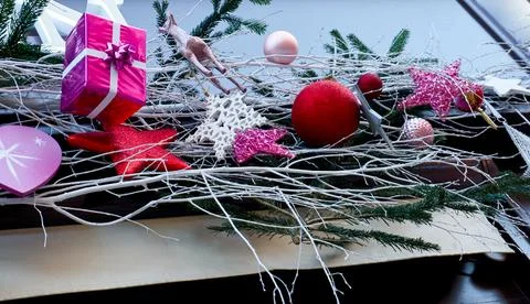 Christmas background with tree branches Stock Photos