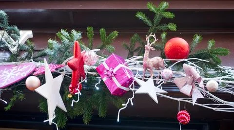 Christmas background with tree branches Stock Photos