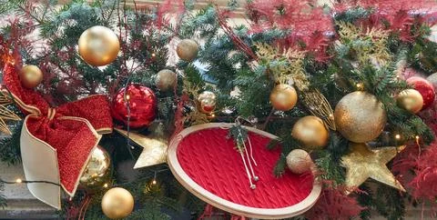Christmas background with tree branches Stock Photos