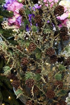 Christmas background tree with decor Stock Photos