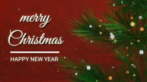 Christmas background, with trees, and text "merry christmas happy new year". Stock Footage 145044788