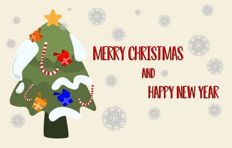 Christmas Background Vector with snowflakes and  gift on tree Stock Illustration