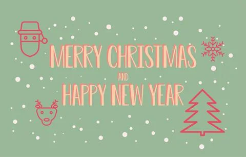 Christmas Background Vector with white snowflakes and outline tree Stock Illustration
