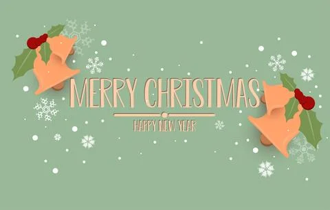 Christmas Background Vector with white snowflakes and jingle bells Stock Illustration
