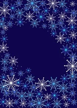 Christmas background. White delicate openwork snowflakes fly on a blue backgr Illustration