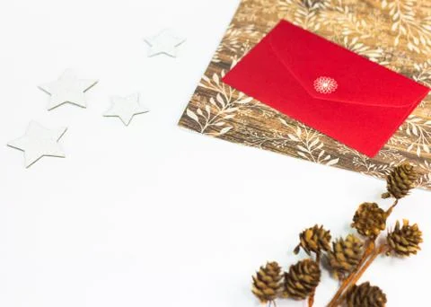 Christmas Background, White Tendrils on Brown Wood Design Stock Photos
