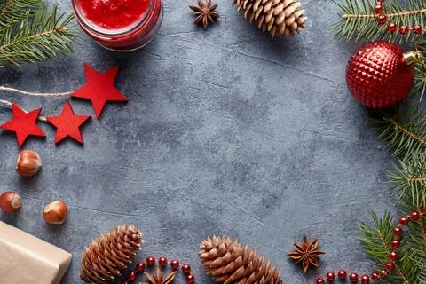 Christmas background winter flat lay New Year holiday empty space design Xmas Stock Photos