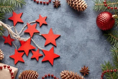 Christmas background winter flat lay New Year holiday empty space design Xmas Stock Photos