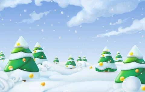 Christmas background. Winter landscape 3d vector illustration Stock Illustration
