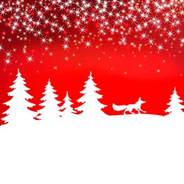Christmas background. Winter landscape with fox. White fairy forest. Stock Illustration