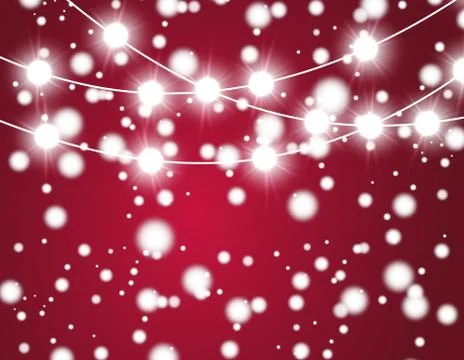 Christmas background with xmas lights. Vector glowing garland isolated on red Illustrazione stock