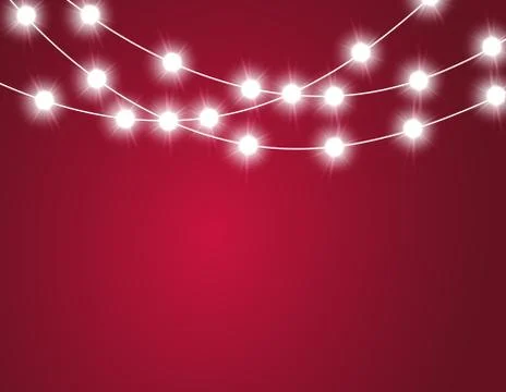 Christmas background with xmas lights. Vector glowing garland isolated on red Stock Illustration