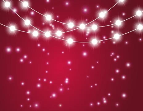 Christmas background with xmas lights. Vector glowing garland isolated on red Illustrazione stock