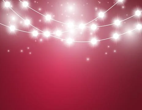 Christmas background with xmas lights. Vector glowing garland isolated on red Stock Illustration