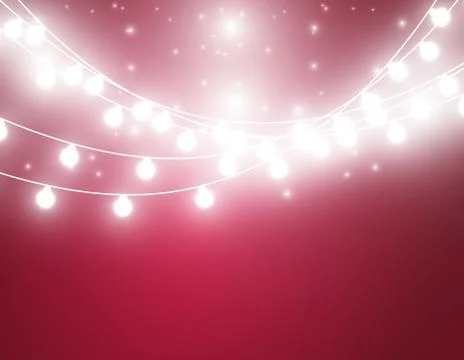 Christmas background with xmas lights. Vector glowing garland isolated on red Illustrazione stock