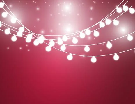 Christmas background with xmas lights. Vector glowing garland isolated on red 스톡 일러스트