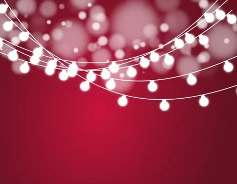 Christmas background with xmas lights. Vector glowing garland isolated on red Stock Illustration