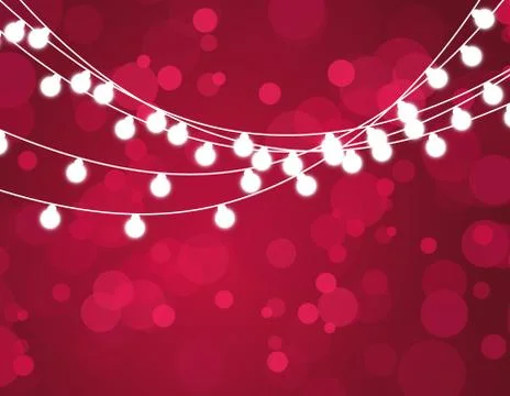 Christmas background with xmas lights. Vector glowing garland isolated on red 스톡 일러스트